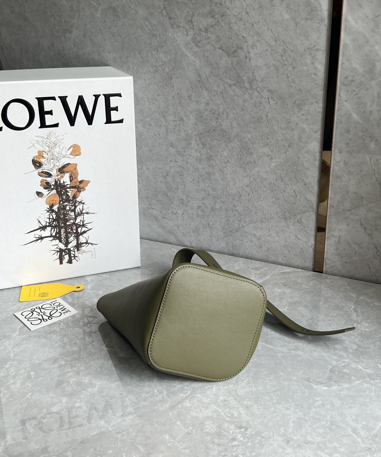 Loewe Mini Pebble Bucket in Mellow Calfskin Green